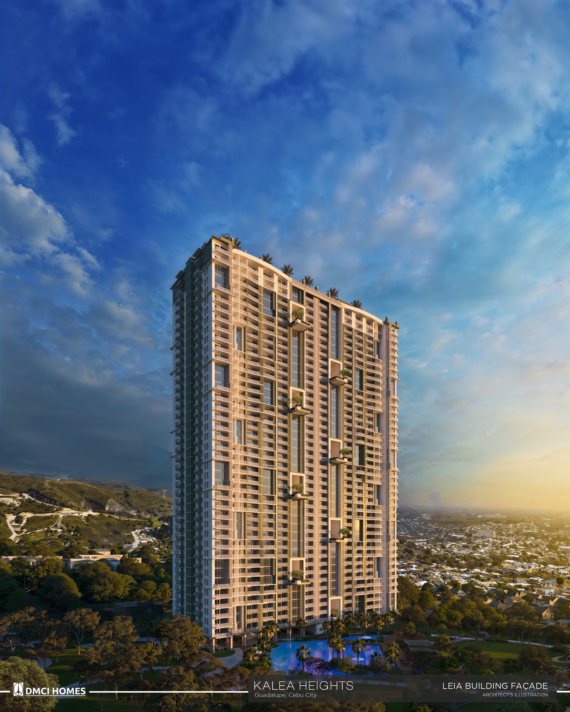Kalea Heights tower facade at dusk